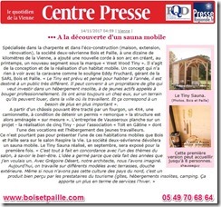 Article centre presse 14 novembre 2017 Tiny Sauna